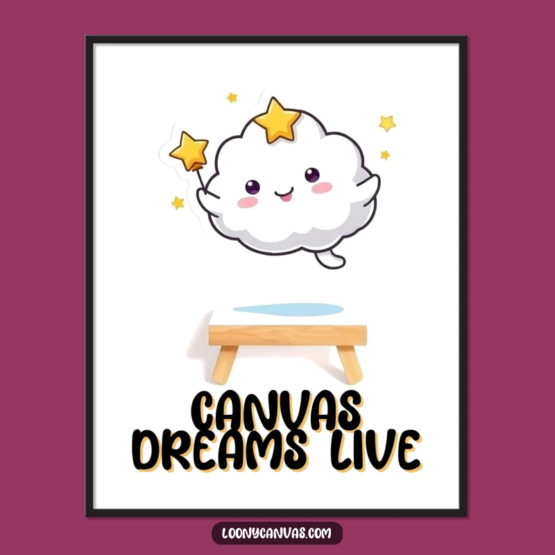 Instant Funny Kawaii Starry Cloud Digital Art, Joyful Leaping Decor Gift