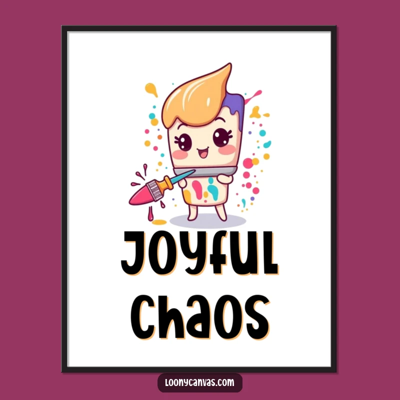 Funny Kawaii Paintbrush Digital Art: Manic Glee Splatter Print Gift