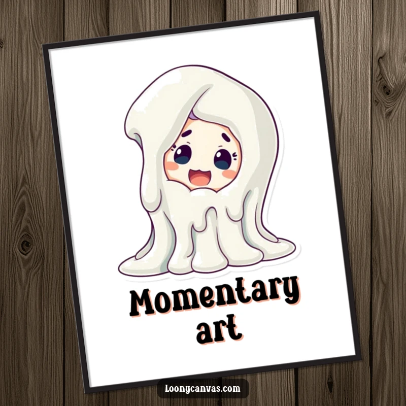 Funny melting sculpture digital art, a surprised character reacting to a surreal, melting artwork. Instant downloadable art.