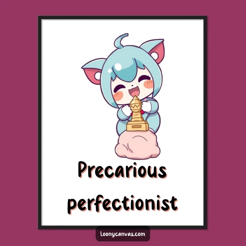 Funny Digital Art: Delighted Character Sculpture Balance Print, Whimsical Wall Art Gift