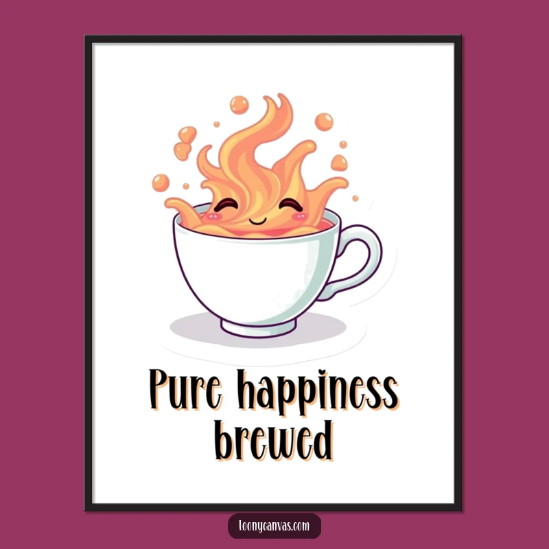 Funny Kawaii Giggling Teacup Digital Art - Tea Overflow Print, Hilarious Decor Gift