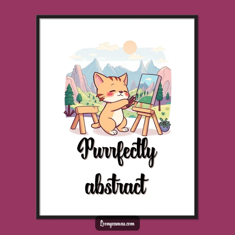 Funny Cat Artist Digital Art: Surreal Painter Print, Perfect Funny Gift