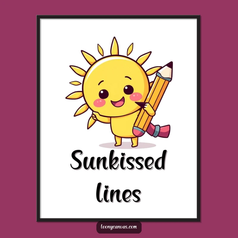 Funny Kawaii Pencil Sun Digital Art - Cheerful Sketch Print, Hilarious Decor Gift