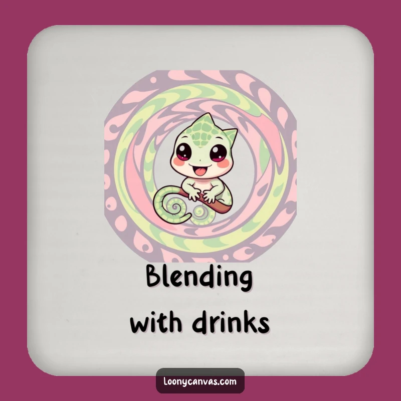 Funny Chameleon Drink Coaster: Swirling Pattern Protection, Hilarious Gift for Home Decor