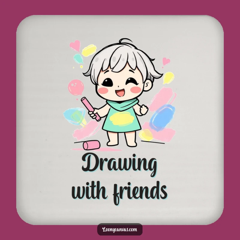 Funny Art Coaster: Gleeful Chalk Artist Character Abstract Protection Gift