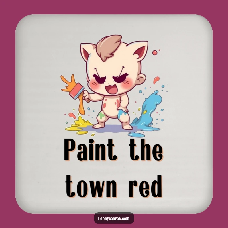 Funny Art Coaster: Mischievous Painter Character Splatter Protection Gift