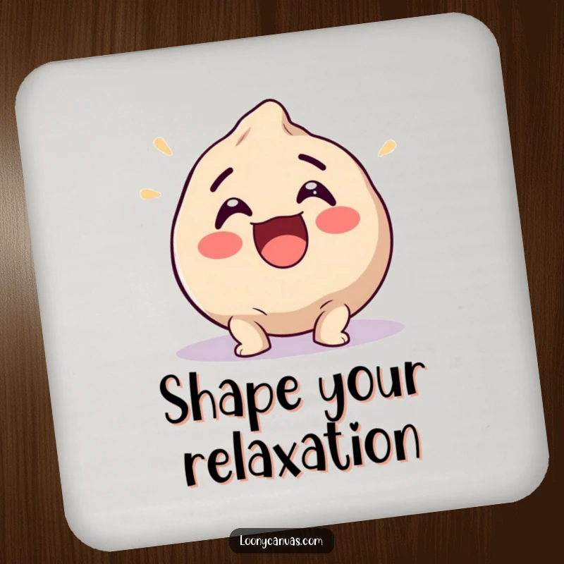 Funny drink coaster with an excited clay ball squishing into a funny shape, adding artistic playfulness to surfaces.