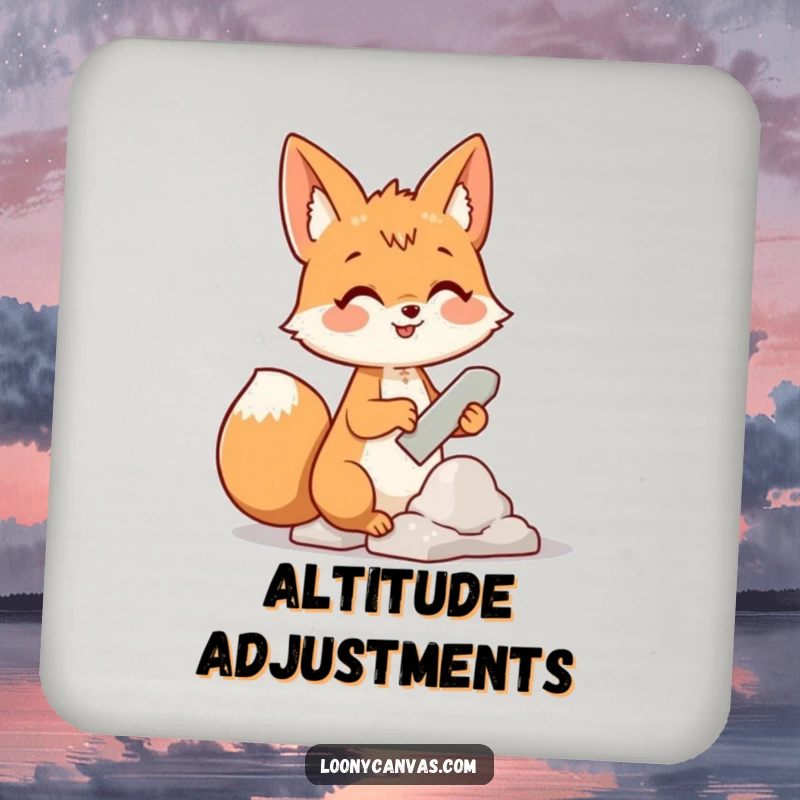 Funny coasters with a cheerful fox character sculpting a cloud with a chisel, adding whimsical protection to tabletops.