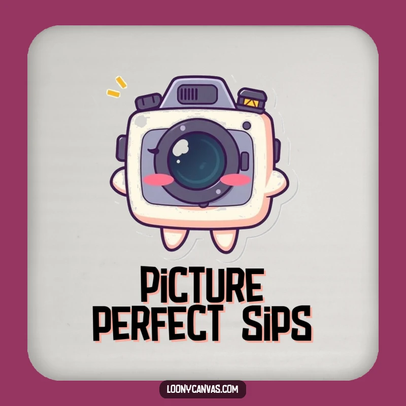 Funny Kawaii Camera Grin Coaster: Playful Photo Humor for Drink Protection