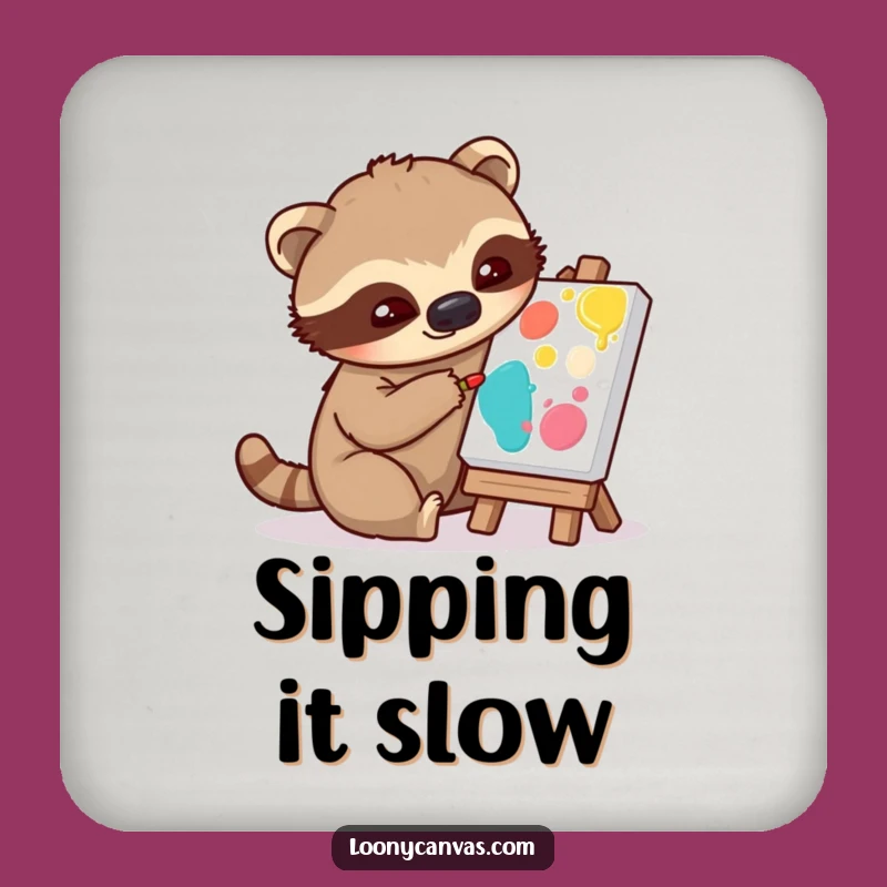 Funny Sloth Artist Coaster: Protect Your Table With A Patient Painter - Small Funny Gift!