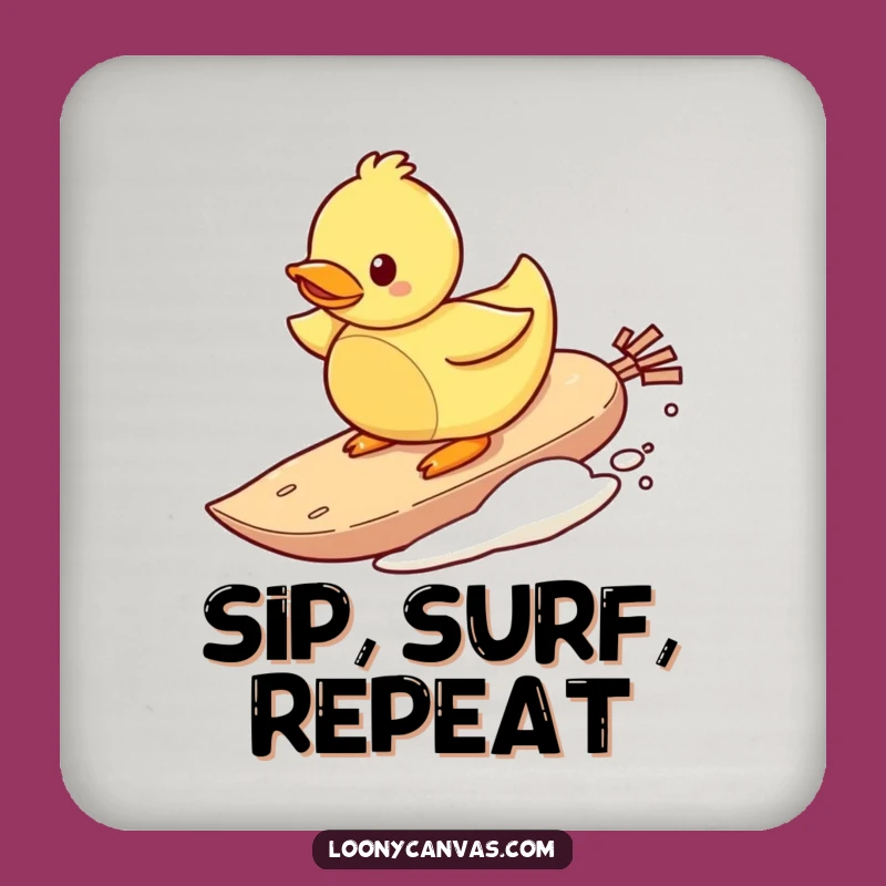 Funny Surfing Duck Teabag Coaster - Protect Surfaces with Fun.