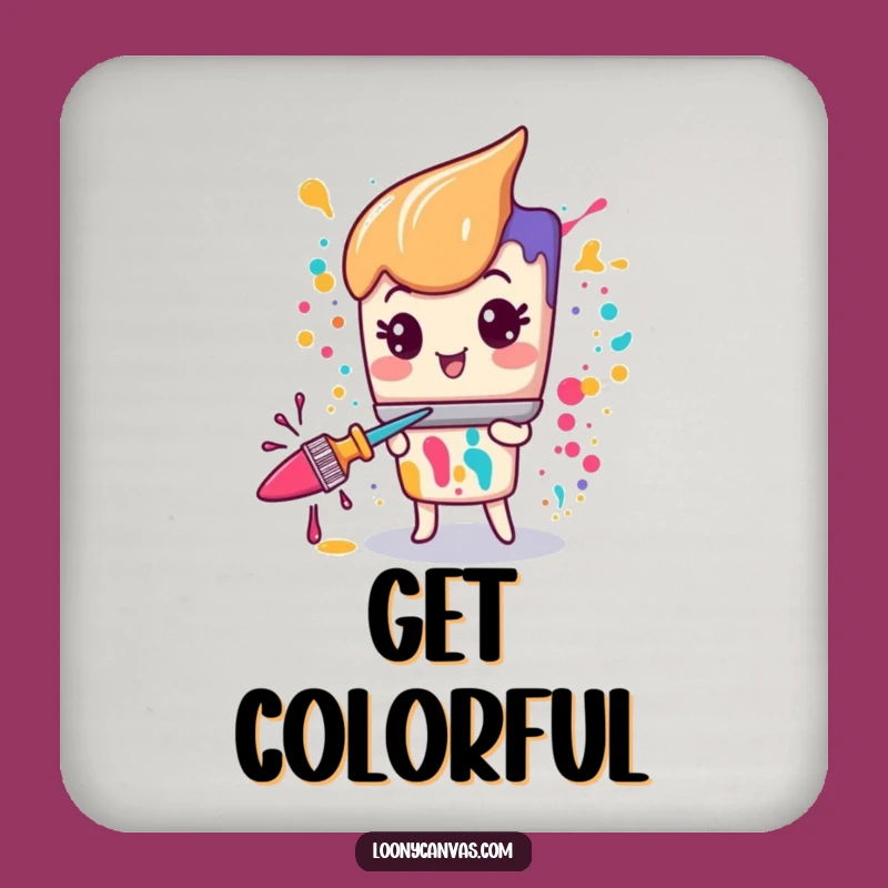 Funny Kawaii Paintbrush Coaster: Manic Art Splatter Drink Protector Gift