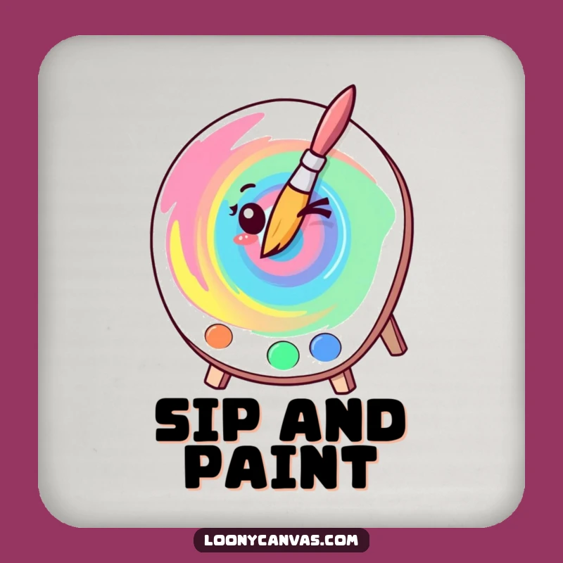 Funny Kawaii Winking Paintbrush Coaster - Art Swirl Protection, Cute Humorous Gift