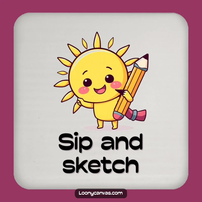 Funny Kawaii Pencil Sun Coaster - Cheerful Sketch Protection, Cute Humorous Gift