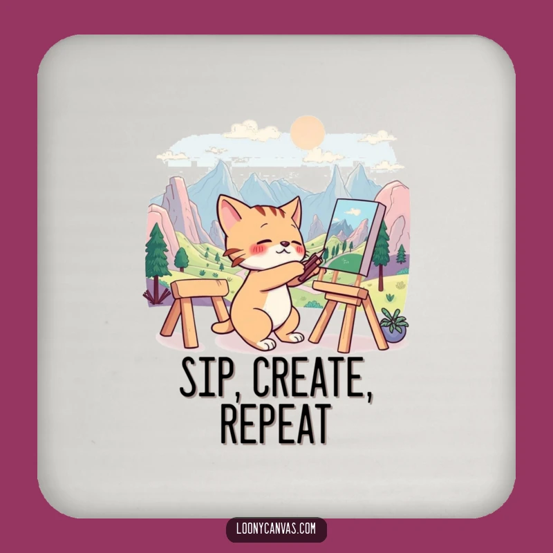 Funny Cat Artist Coaster: Protect Surfaces with Creative Kitty, Ideal Funny Gift