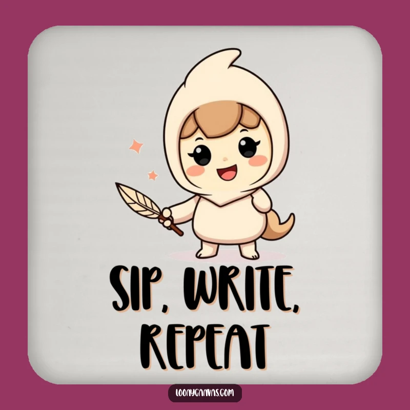 Funny Writer's Coaster: Cheerful Quill Pen Art, Humorous Literary Funny Gift