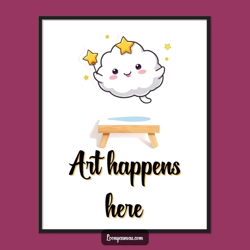 Funny Kawaii Starry Cloud Art Print, Joyful Canvas Leaping Decor Gift