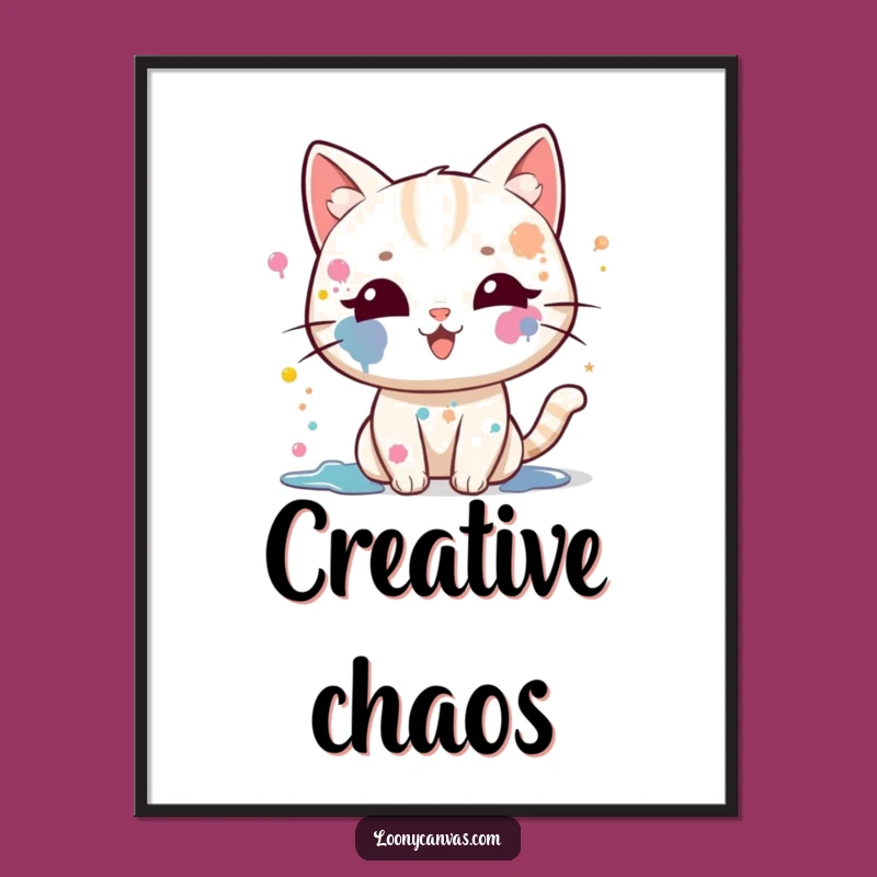 Funny Kawaii Cat Poster: Vibrant Art Splatter For Walls