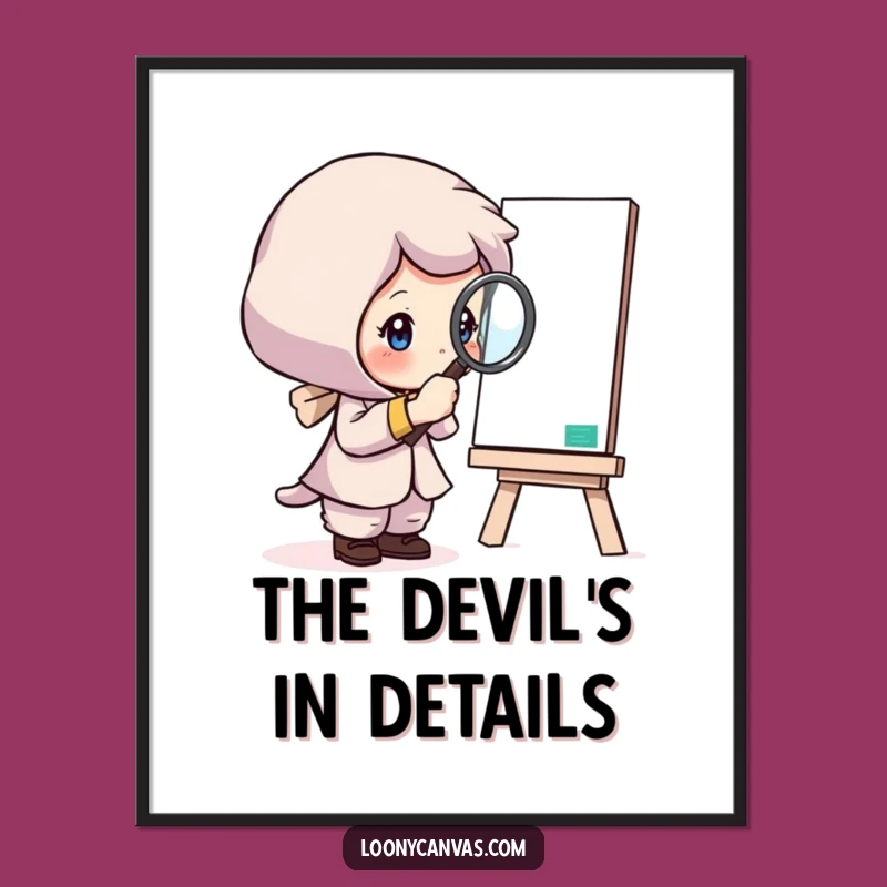 Funny Art Poster: Curious Character Magnifying Glass, Detailed Wall Decor Funny Gift