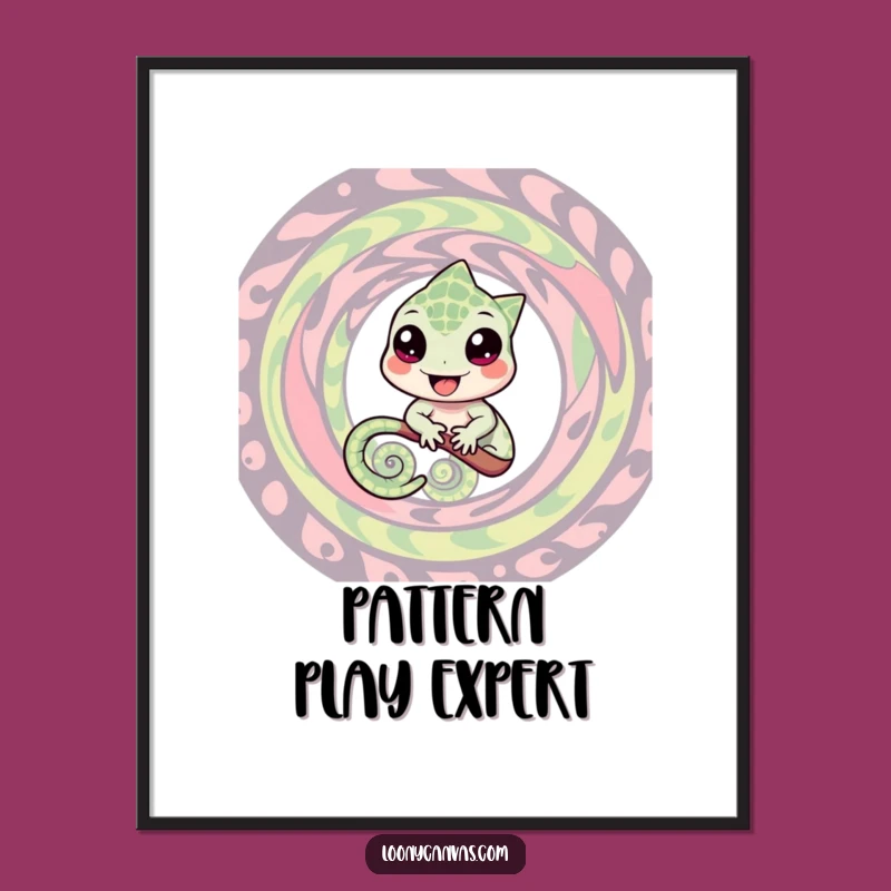 Funny Chameleon Poster: Swirling Pattern Art, Hilarious Wall Decor Gift for Playful Spaces