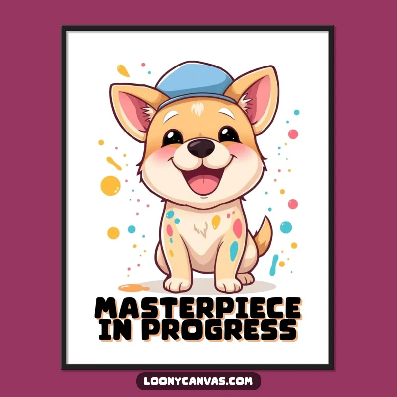 Funny Dog Artist Poster: Vibrant Splatter Art by a Joyful Canine