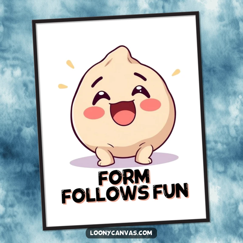 Funny poster showing an excited clay ball squishing into a funny shape, adding artistic whimsy and humor.