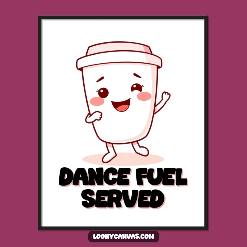 Funny Kawaii Coffee Cup Dancing Art Print, Jigging Decor Gift for Cafes