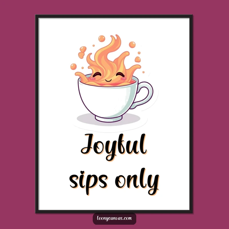 Funny Kawaii Giggling Teacup Poster - Vibrant Tea Overflow, Hilarious Wall Decor Gift