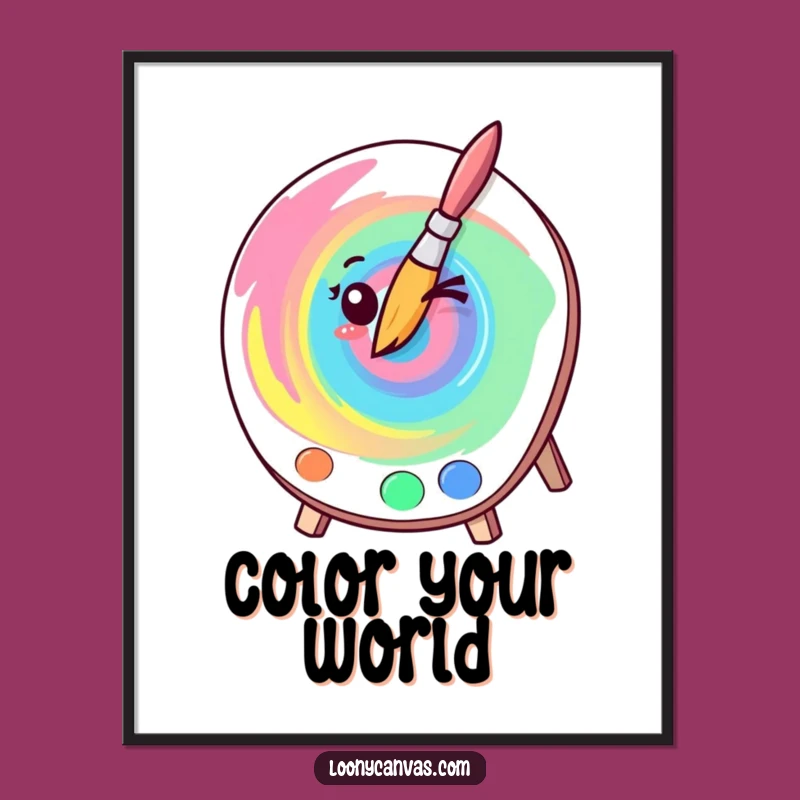 Funny Kawaii Winking Paintbrush Poster - Vibrant Art Swirl, Hilarious Wall Decor Gift