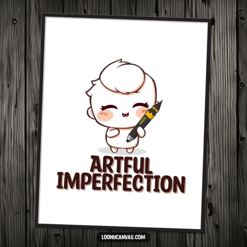 Funny poster depicting a mischievous charcoal stick smudging a drawing with a wink, adding artistic intrigue.