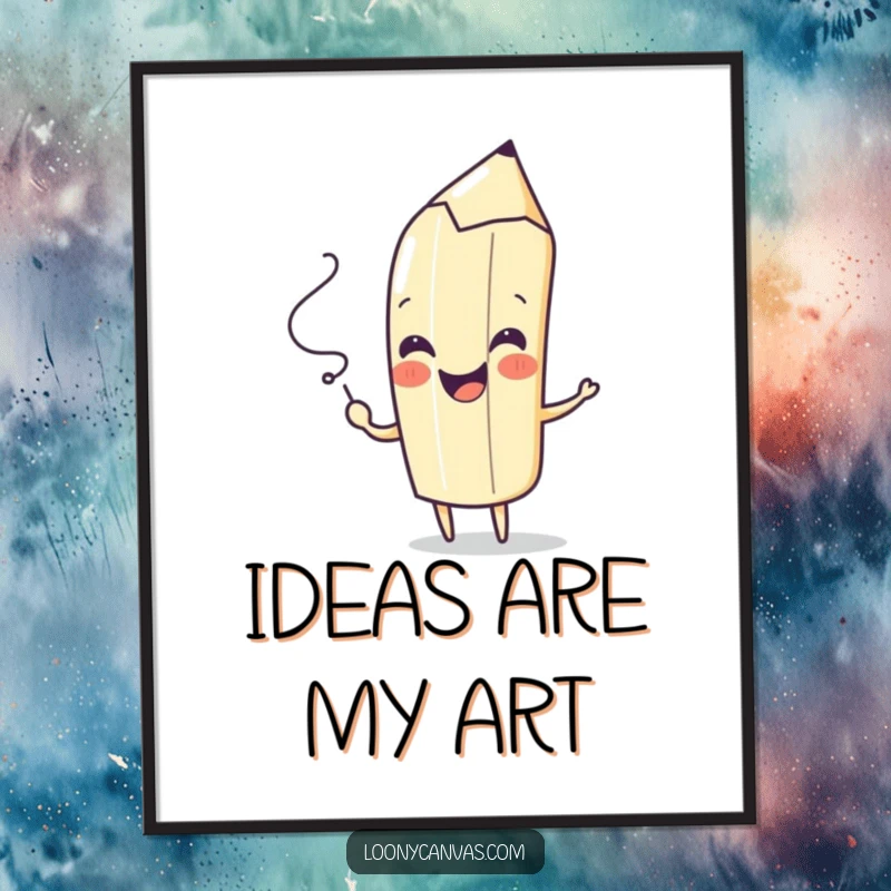 Funny poster featuring a playful pencil character drawing a spontaneous squiggle with a cheerful flourish, bringing artistic joy to walls.