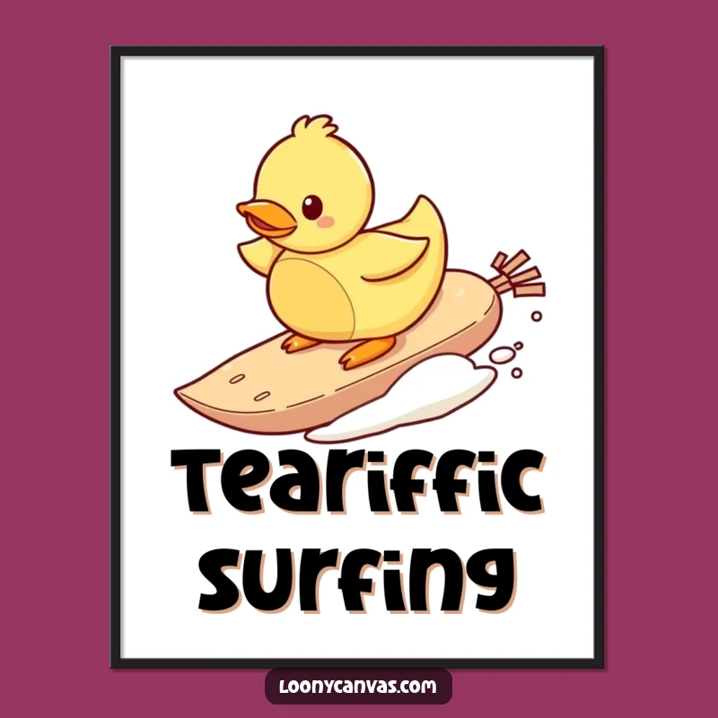 Funny Surfing Duck Teabag Poster - Art of Aquatic Adventure.