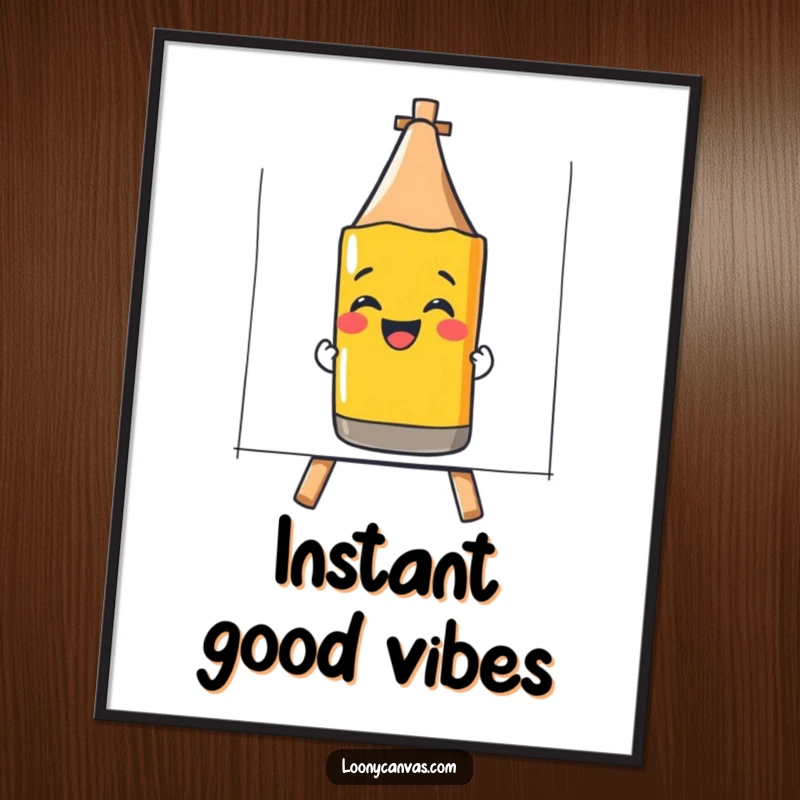 Funny poster showing a giggling crayon drawing a smiley face, adding artistic happiness and cheer to decor.