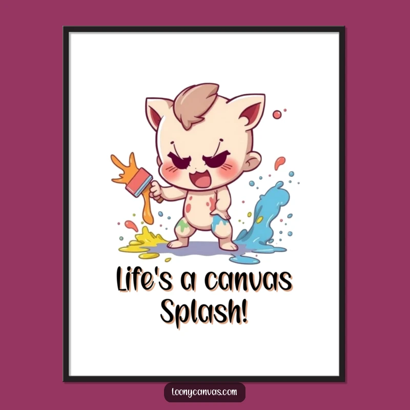 Funny Art Decor Poster: Mischievous Painter Character Splatter Art Print Gift