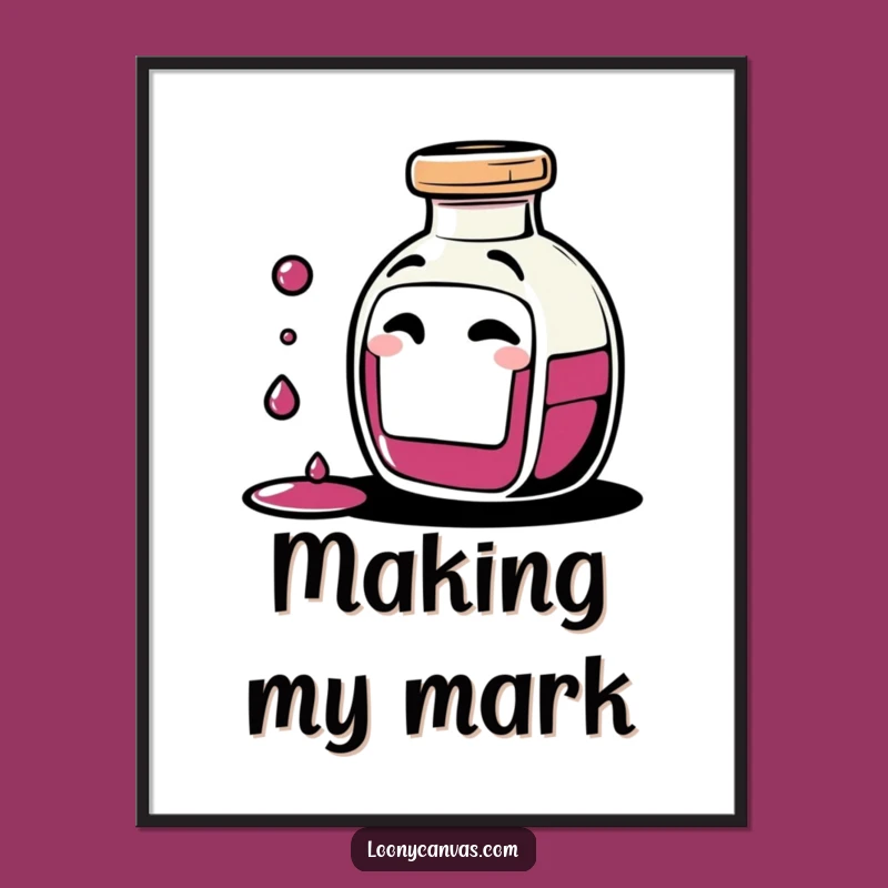 Funny Ink Bottle Poster: Giggling Character Spilling Ink, Artistic Wall Art