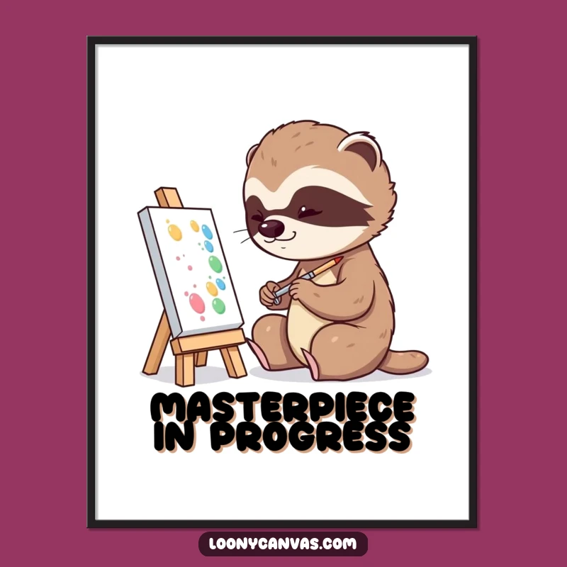 Funny Playful Sloth Painting Poster: Wall Art for Patient Artists