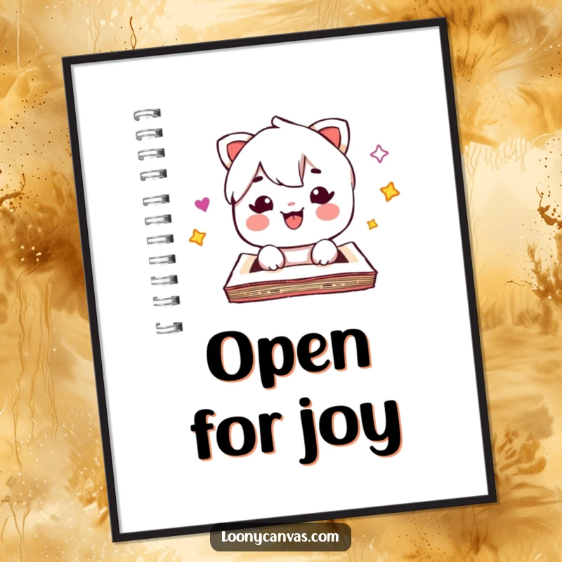 Funny kawaii sketchpad poster, popping open with surprise, humorous cute art, perfect funny gift for art lovers.