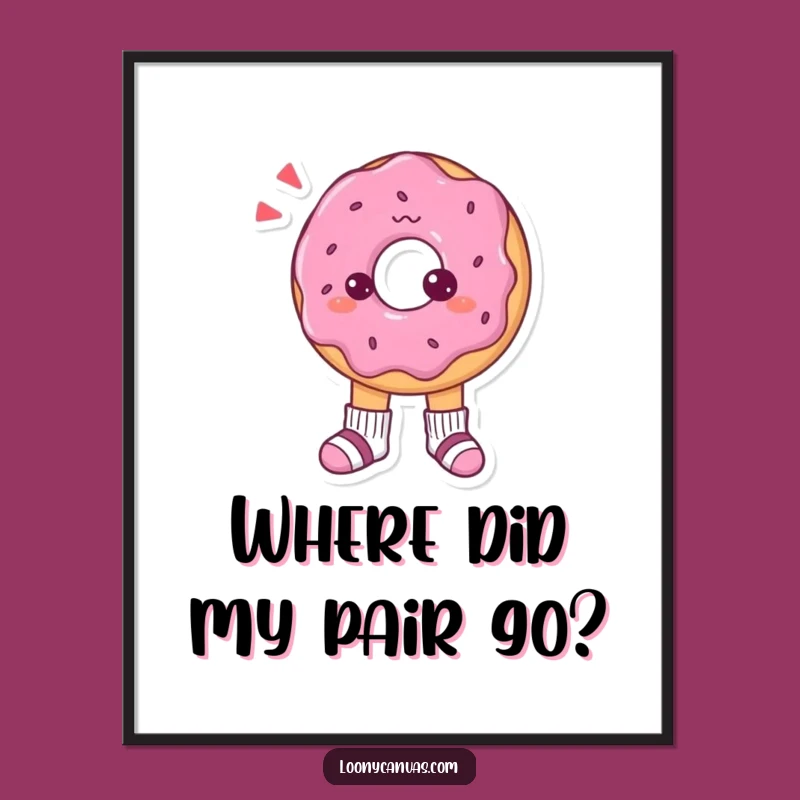 Funny Donut Sock Confusion Poster: Whimsical Character Art Print