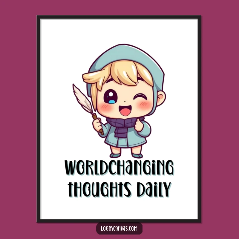 Funny Inspirational Poster: Cheerful Quill Writer Character's Enthusiastic Art Print Gift