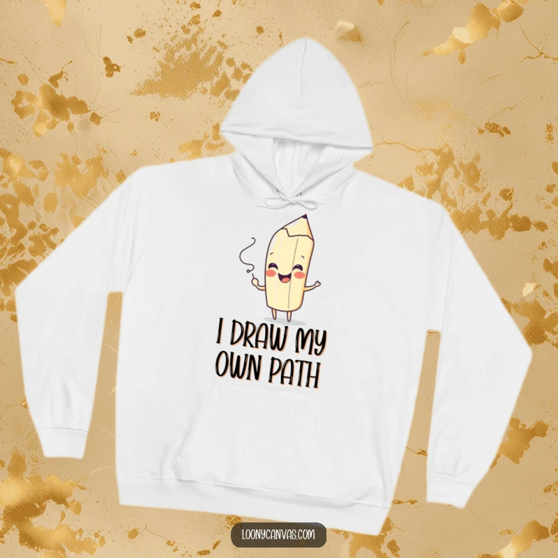 Funny hoodie featuring a playful pencil character drawing a spontaneous squiggle with a cheerful flourish, ideal for artists and writers.