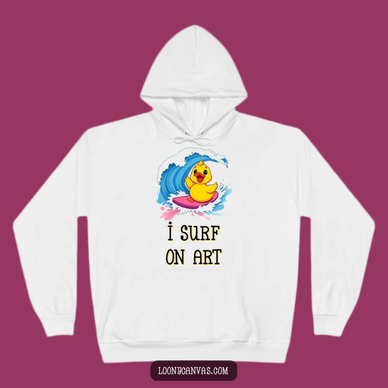 Funny Kawaii Surfing Ducky Hoodie - Cozy Paint Wave Fun, Great Humorous Gift