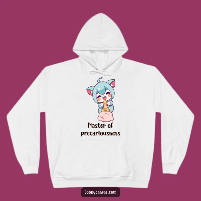 Funny Character Hoodie: Delighted Balancer of Tiny Sculptures, Cozy Art Gift