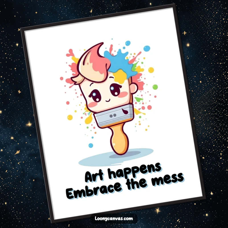 Funny Free Printable Wall Art: A shy paintbrush comically splattering paint, adding unexpected drama to decor.
