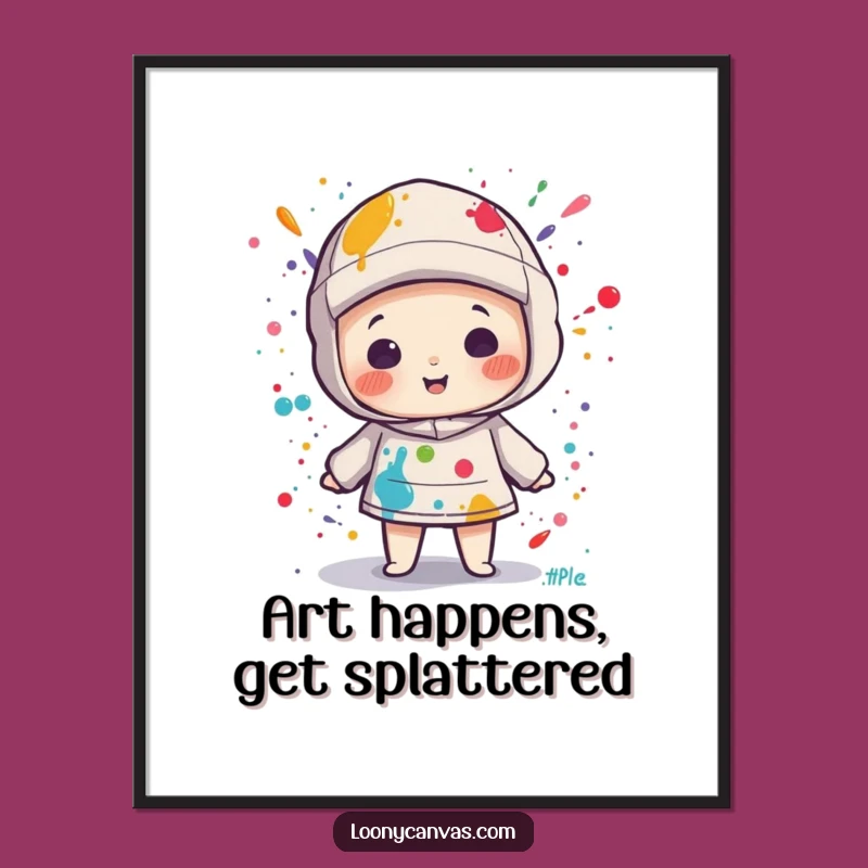Funny Free Printable Wall Art: Paint Splattered Kawaii Canvas, Quirky Downloadable Decor