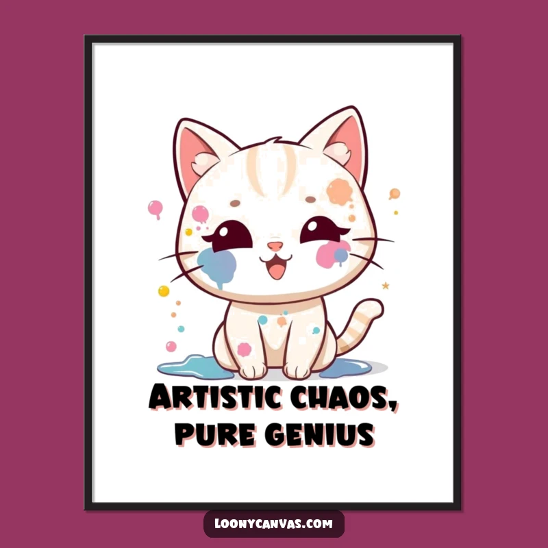 Free Printable Wall Art: Messy Kawaii Cat Paint Splatter Funny Art Print