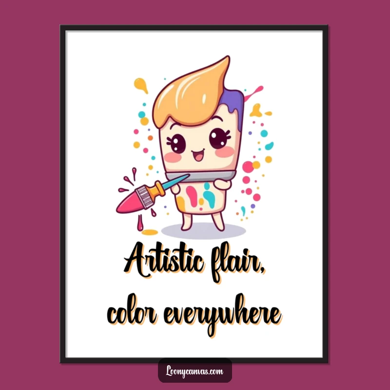 Funny Free Printable Paintbrush Art: Manic Glee Splatter Character Downloadable Wall Decor