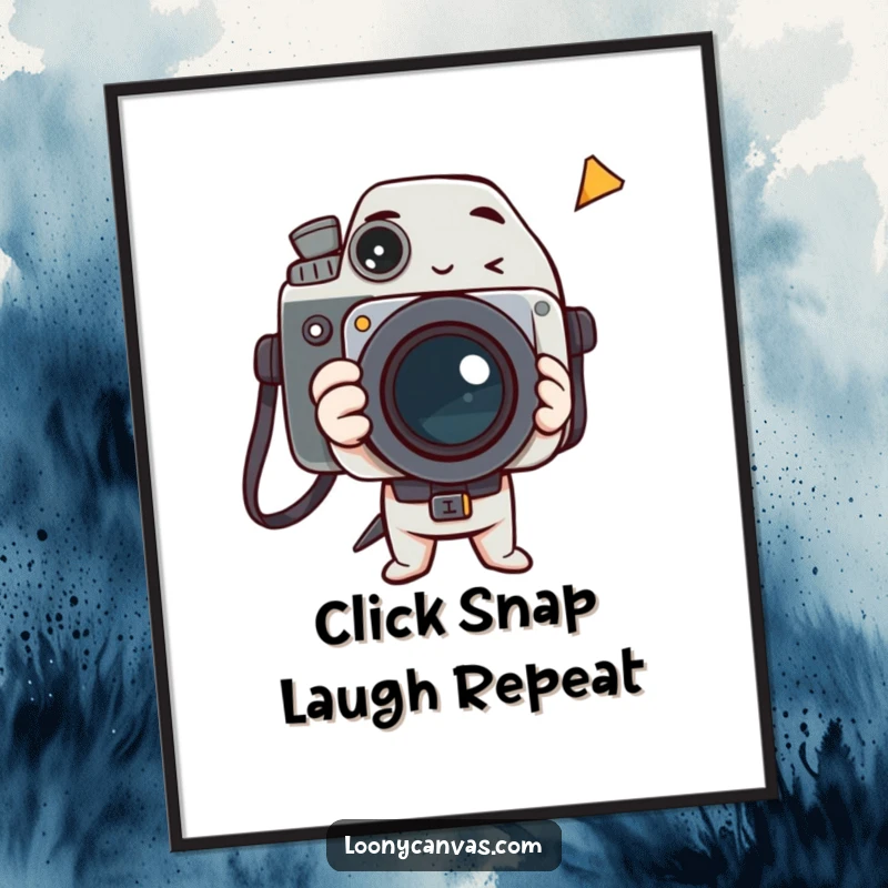 Funny Free Printable Wall Art: Delighted camera character capturing a fleeting, bizarre moment, adding quirky charm.