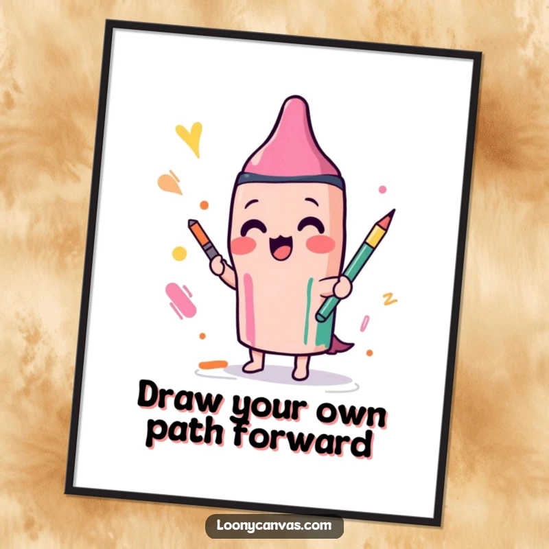 Funny Free Printable Wall Art: A Kawaii crayon character joyfully scribbles with a rainbow of colors, bringing playful energy to the room.