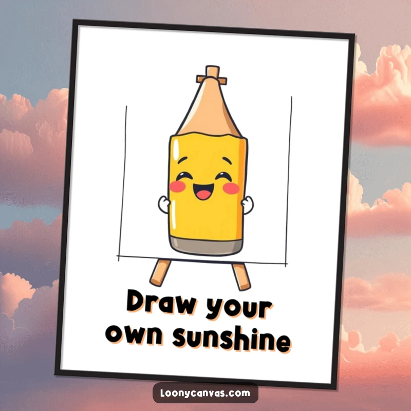 Funny Free Printable Wall Art: A giggling crayon excitedly drawing a large, beaming smiley face on a canvas.