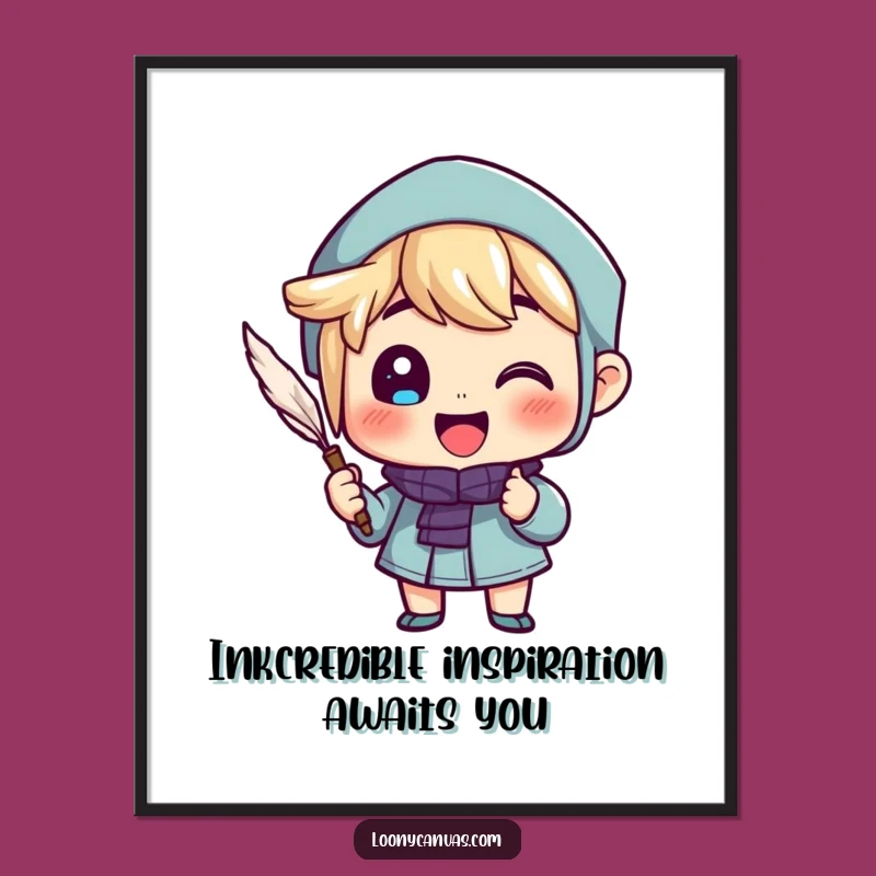 Free Printable Wall Art: Cheerful Quill Writer's Funny Art, Downloadable Gift for Creative Spaces